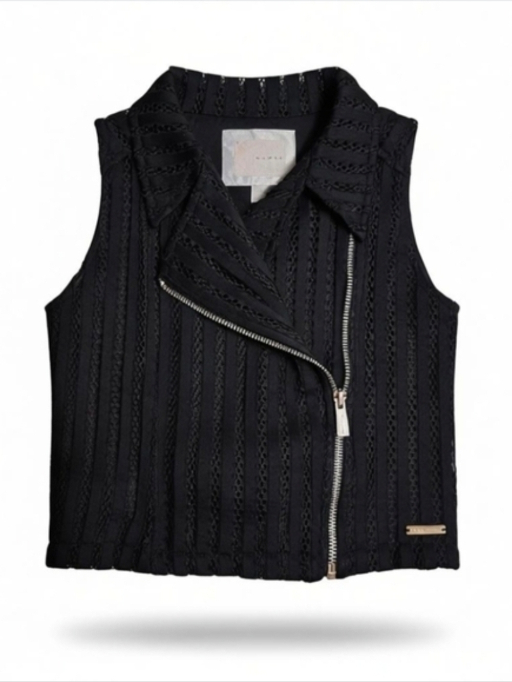 Sean John Petite Black Knit Moto Vest Cropped Zip Front XSp